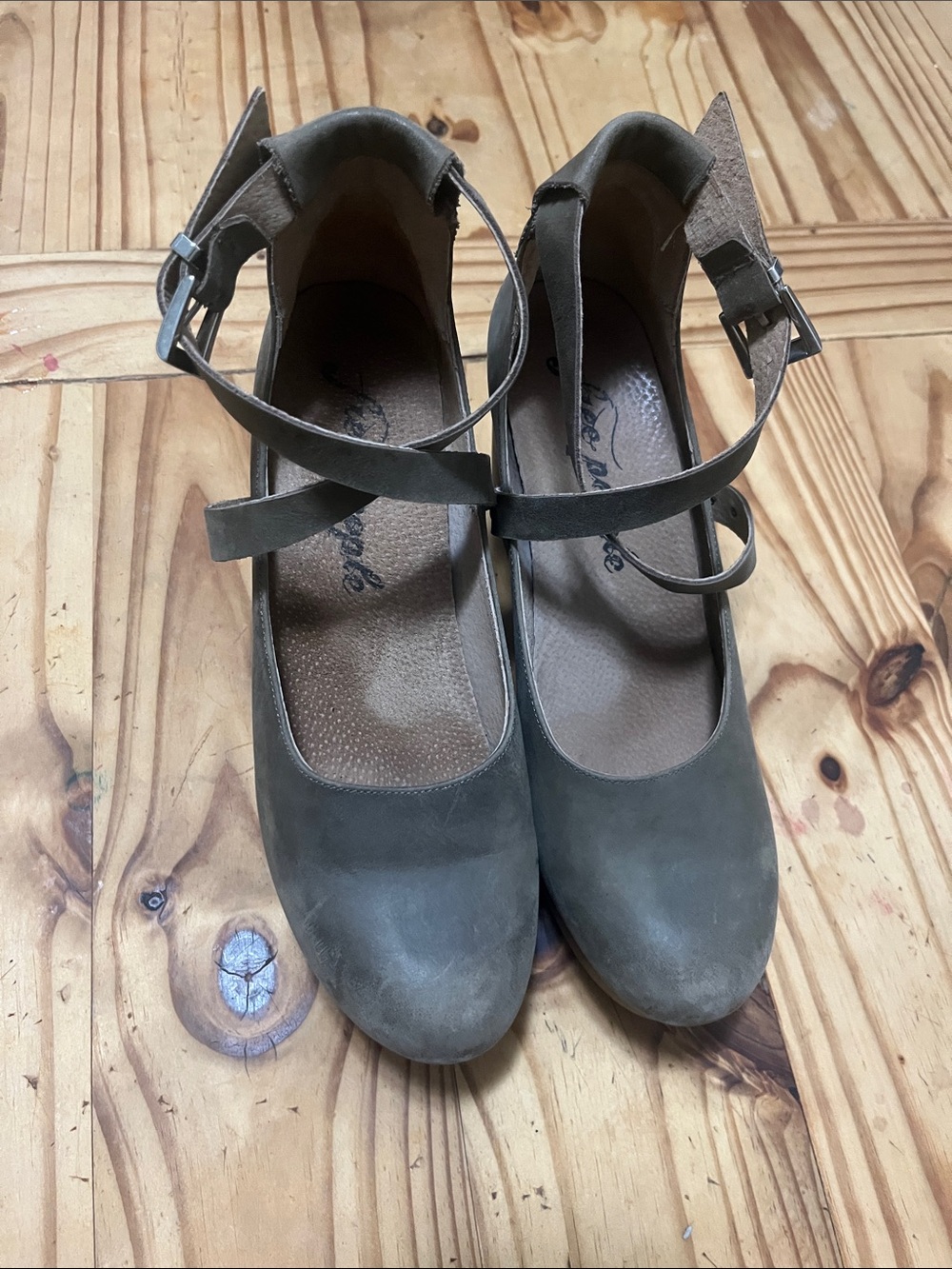 Free People Olive Taupe Ankle-Strap Mary Jane Heels - Picture 2 of 11